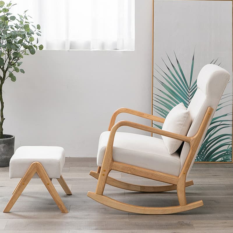Indoor Use White Cotton Stationary Rocking Chair with Back & Arm thumbnail 4