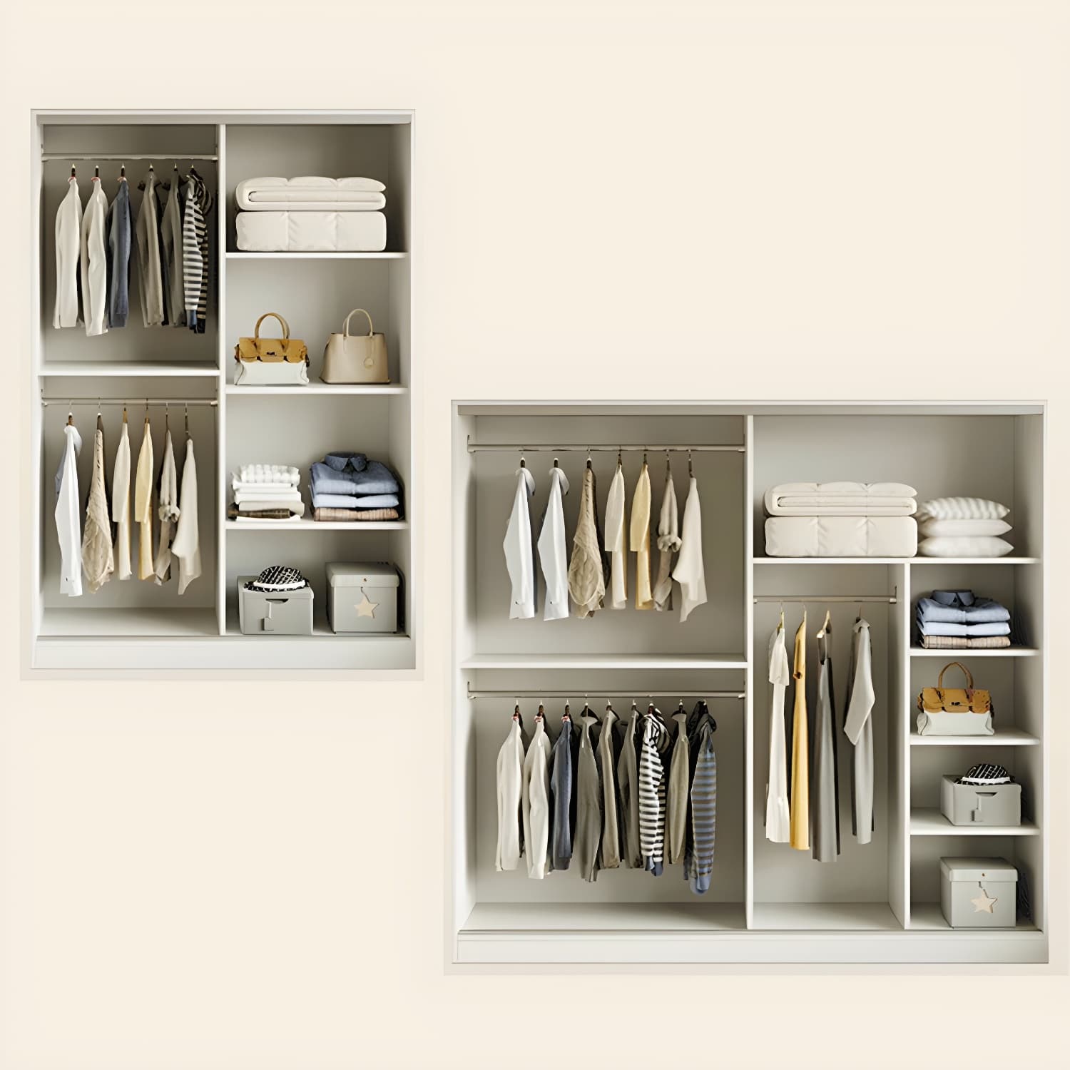 Modern White Wood Wardrobe Armoire with Sliding Doors, Shelves, and Soft Close Drawers thumbnail 6