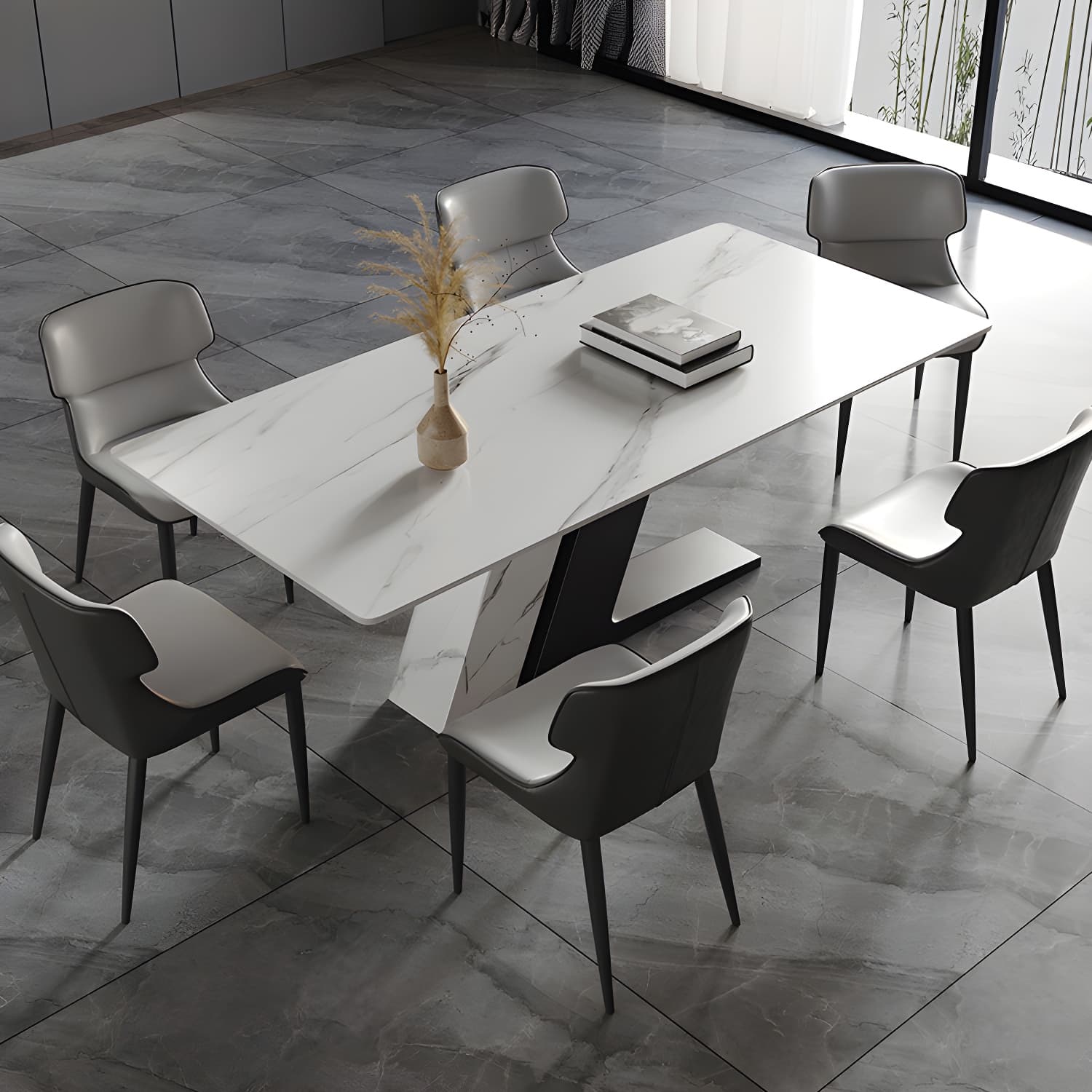 Modern Sintered Stone Top Dining Set Rectangle 1/2/5/7 Pieces Dinette Table Set in White thumbnail 4
