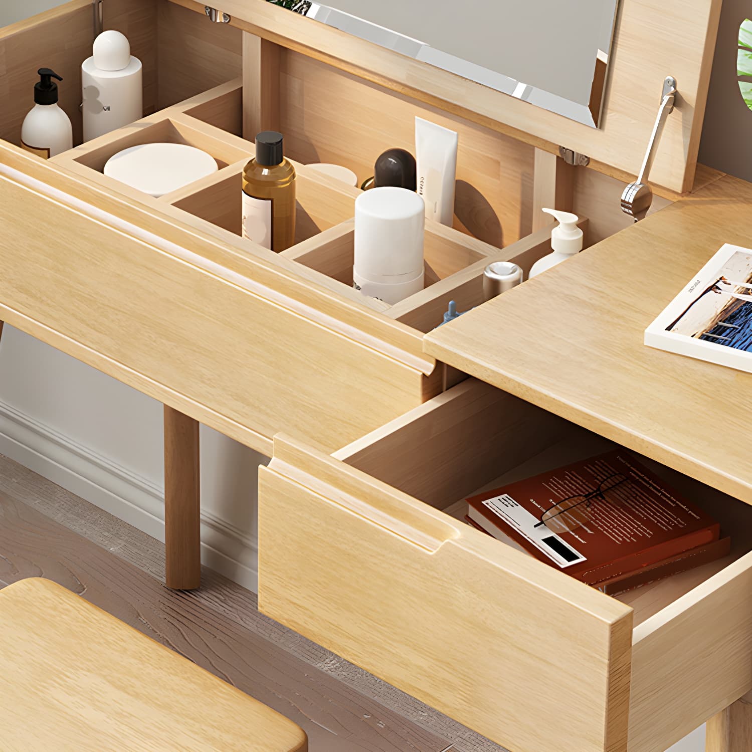 Solid Wood Vanity Dressing Table Scandinavian Flip-Top Vanity Desk thumbnail 10