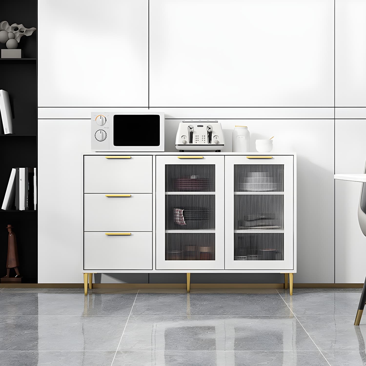 Glam Engineered Wood Sideboard Glass Doors Sideboard with Gold Legs thumbnail 7