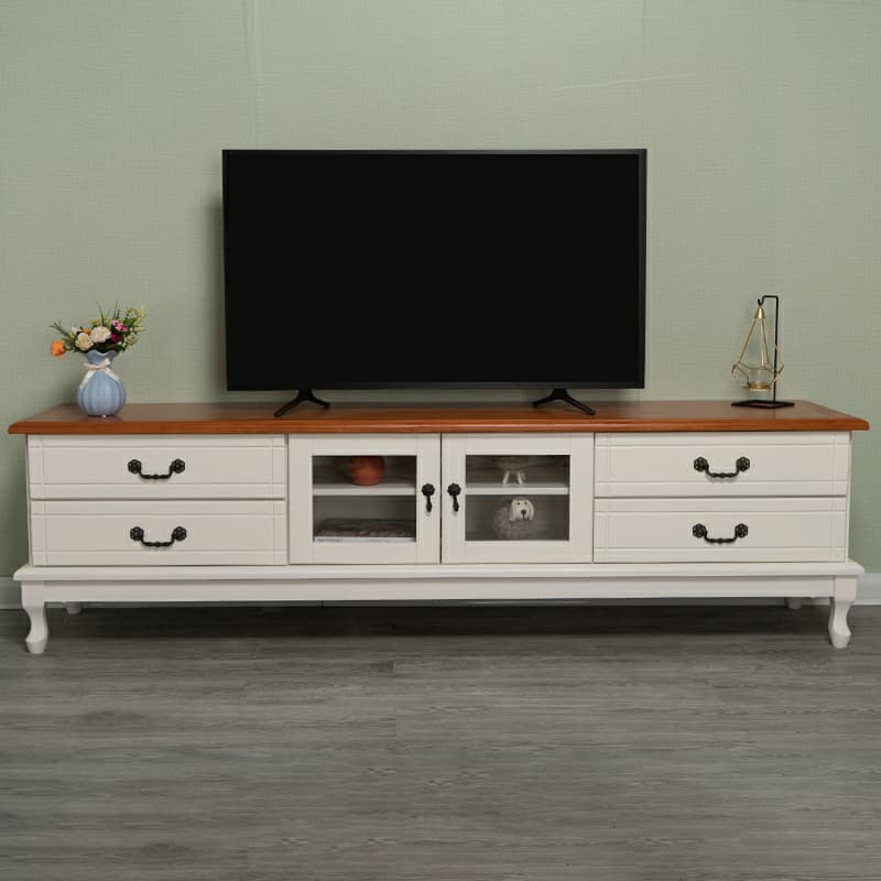 2 Tiers & 2-Door Rectangle Matte Solid Wood+Manufactured Wood Adjustable Shelf TV Stand for Living Room thumbnail 1
