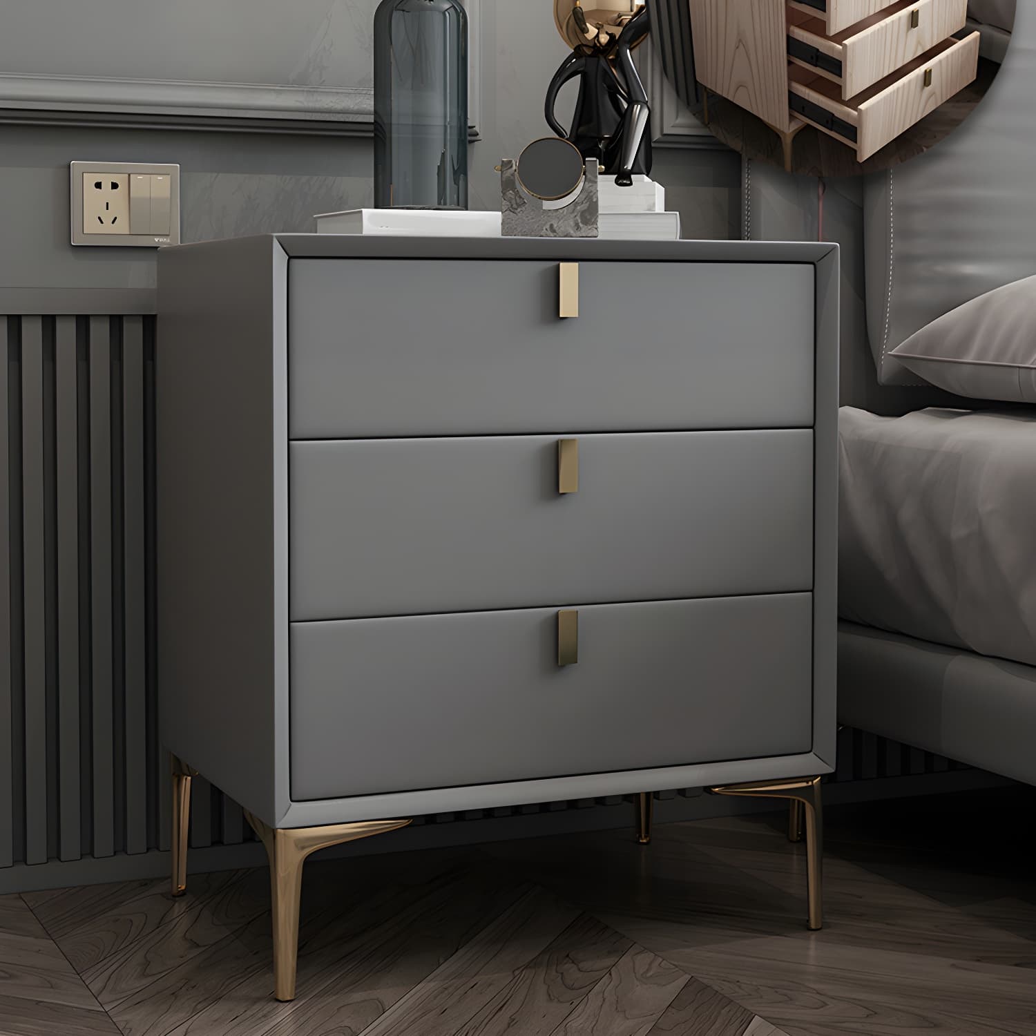 Solid Wood Drawer Storage Night Table 2 Drawer Modern Bed Nightstand thumbnail 5