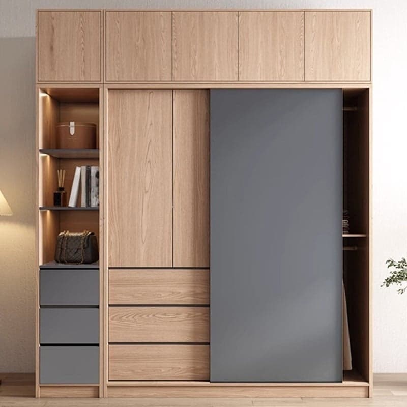 3-Drawer 0-Cabinet Natural Wood Wardrobe Armoire with 3 Clothing Rods thumbnail 3