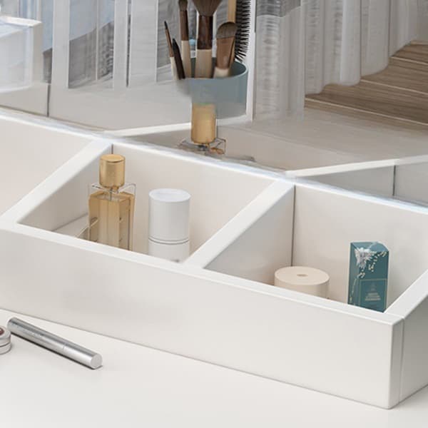 Modern White Wood Makeup Vanity with Seating & Standing Mirror thumbnail 4