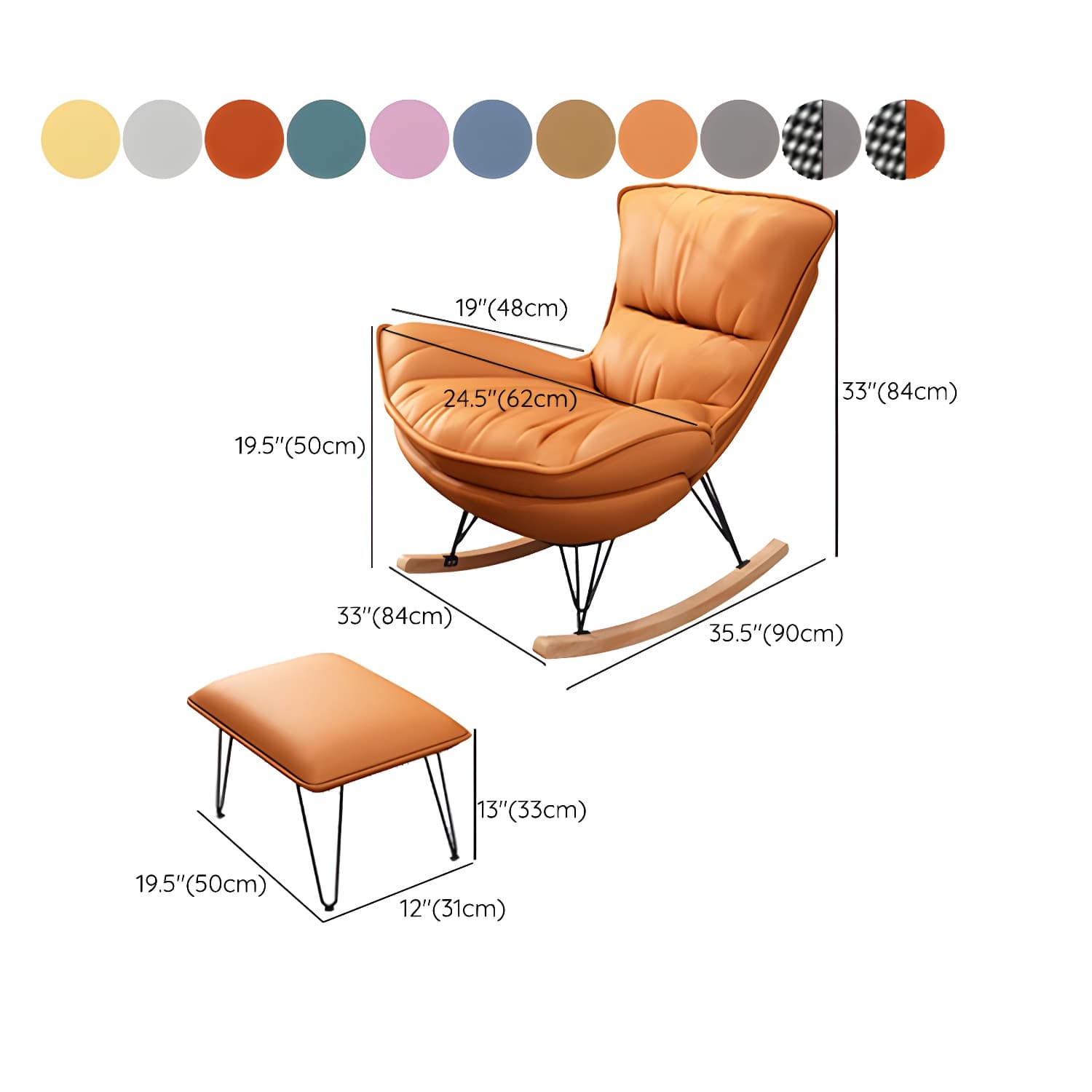 Stylish Modern Indoor Rocking Chair with Ottoman - Upholstered Seat and Natural Wood Legs thumbnail 22