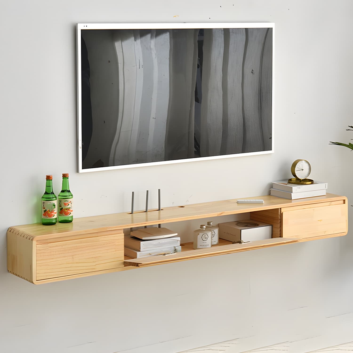 Wall-mounted TV Console Solid Wood TV Media Console with Drawers thumbnail 18