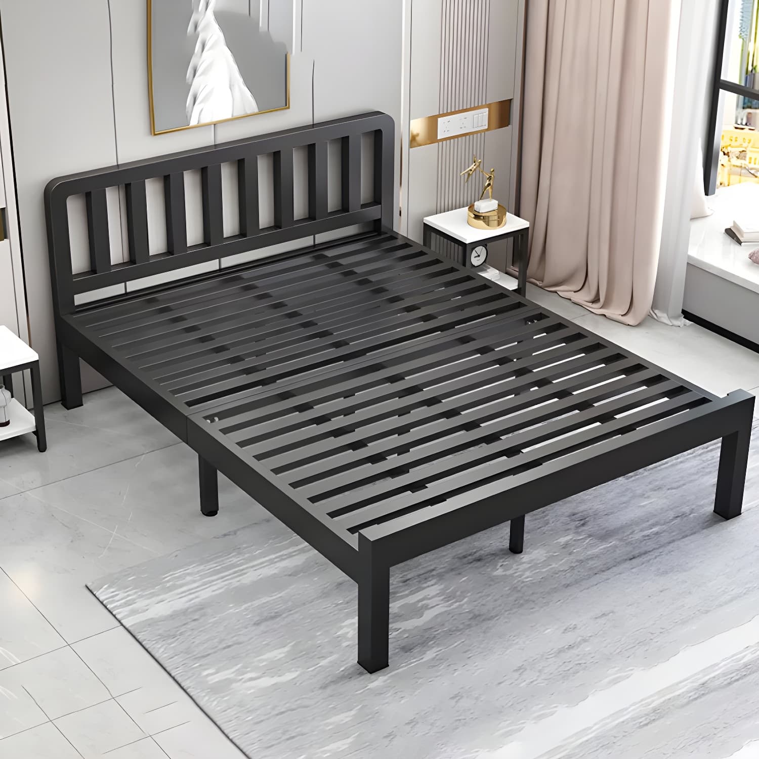 Contemporary Metal Bed Frame Solid Color Slat Bed with Custom Gold Legs thumbnail 4