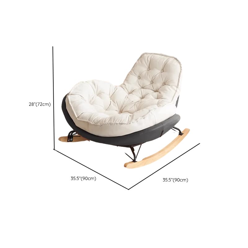 Modish Rocking Couch Chair with Spindle Back, Flannel Upholstery, Padded Design, Rear Support, and Stationary Base thumbnail 14