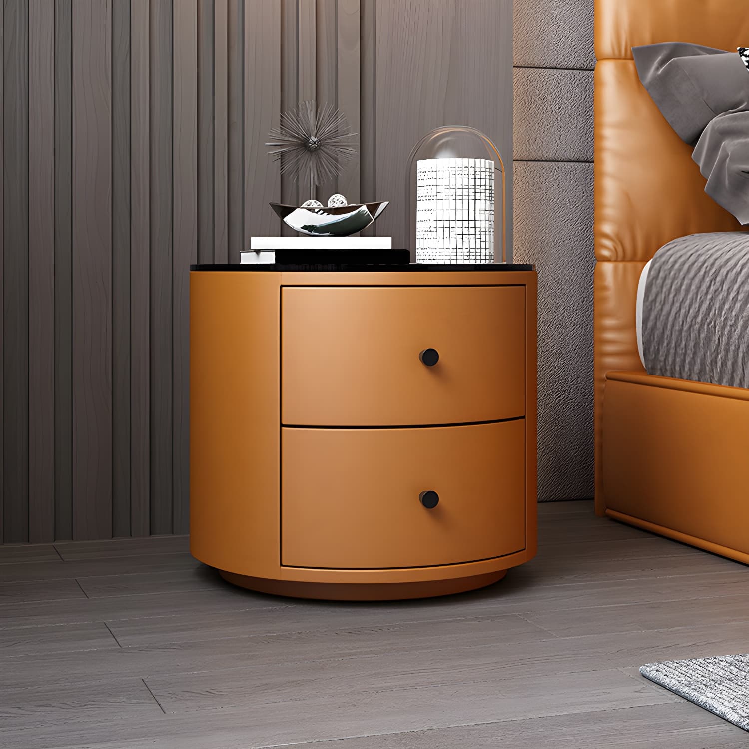 Modern Faux Leather Nightstand Table Solid Wood Drawer Storage Bed Nightstand thumbnail 5
