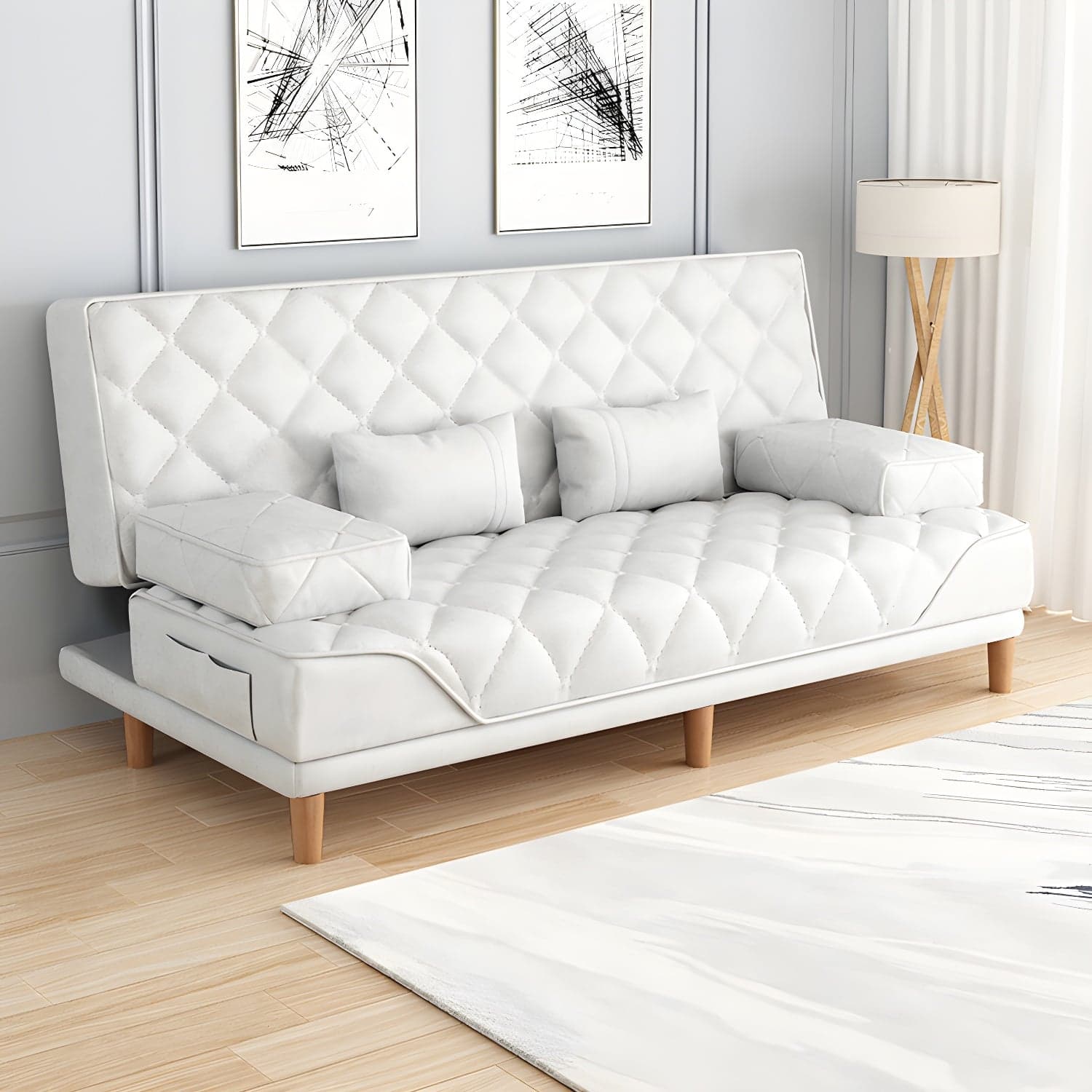 Contemporary Tight Back Convertible Sofa and Chaise with Pillow Top Arm thumbnail 6