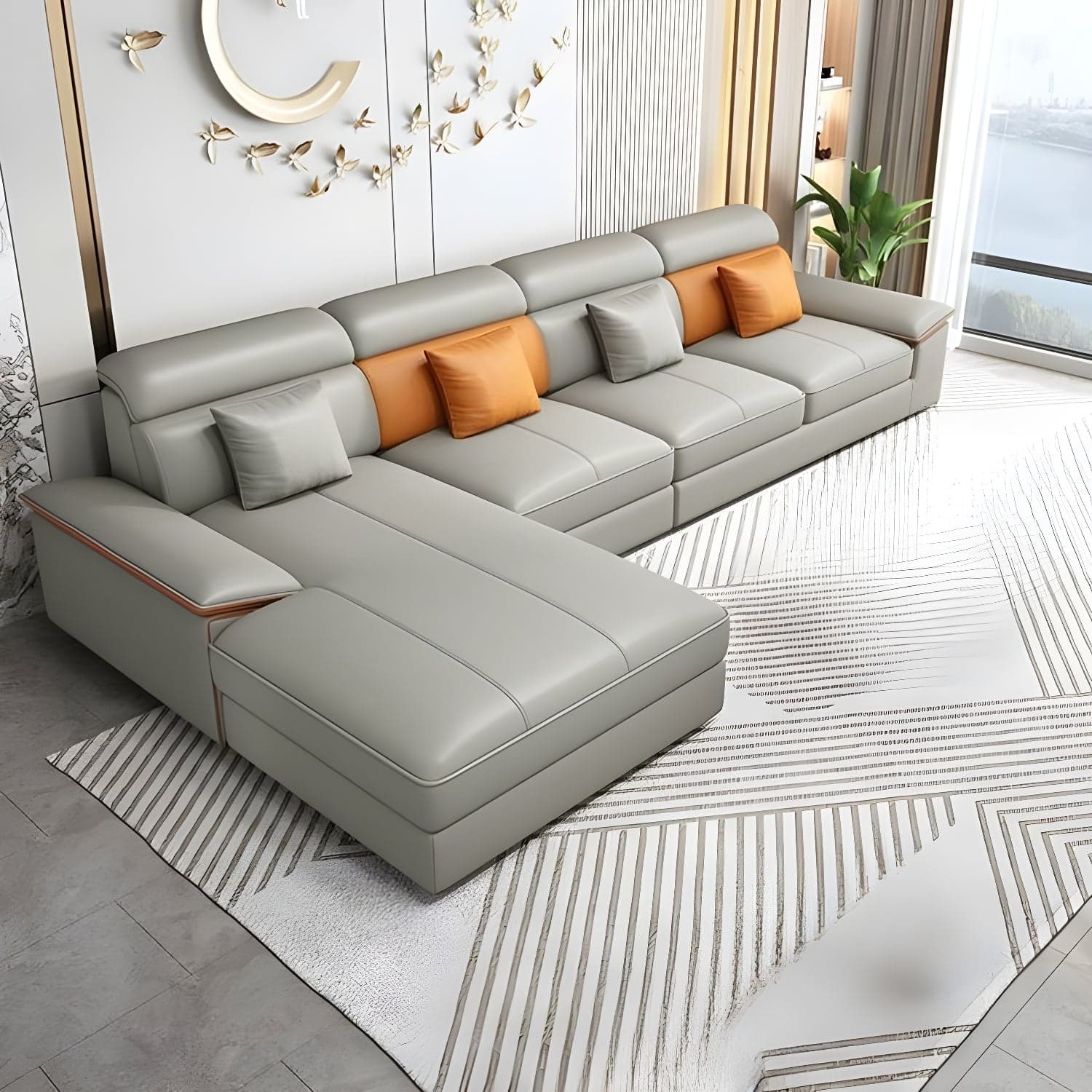 Modernism Pillow Top Arm Sectional with Chaise for Living Room thumbnail 5