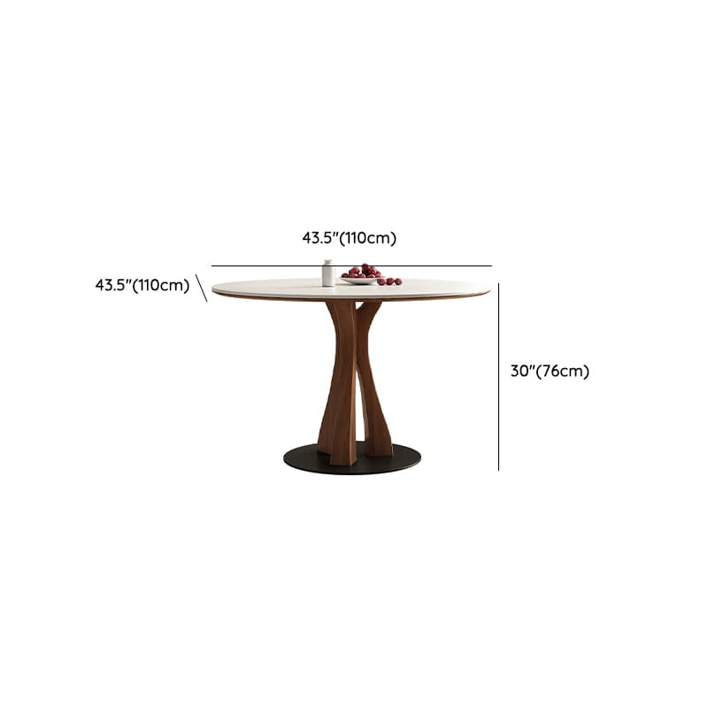 White Stone Round Modern Dining Table with Ash Wood Pedestal Base thumbnail 17