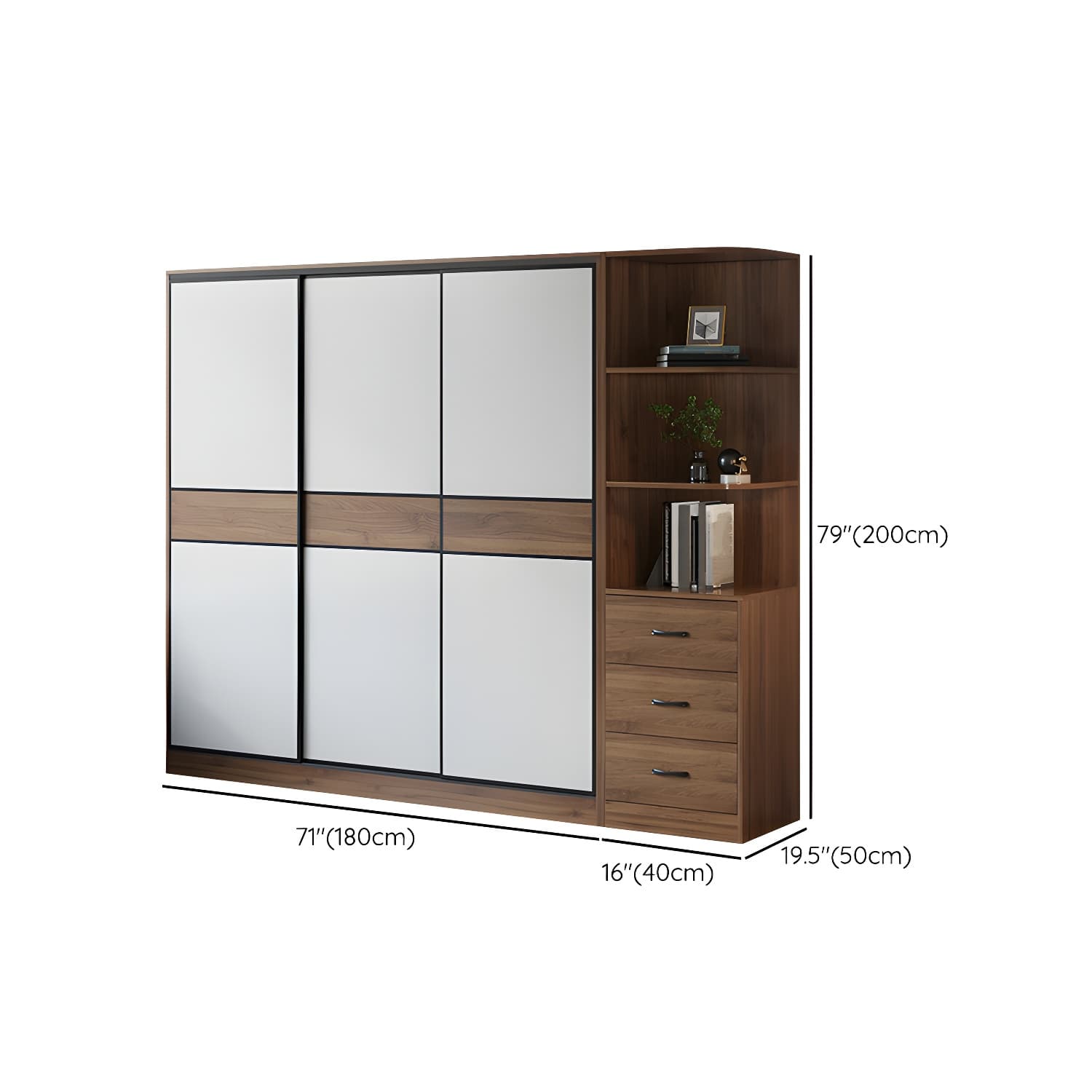 Modern Brown Wood Wardrobe Armoire with Sliding Doors, Shelves, and Clothing Rod thumbnail 27