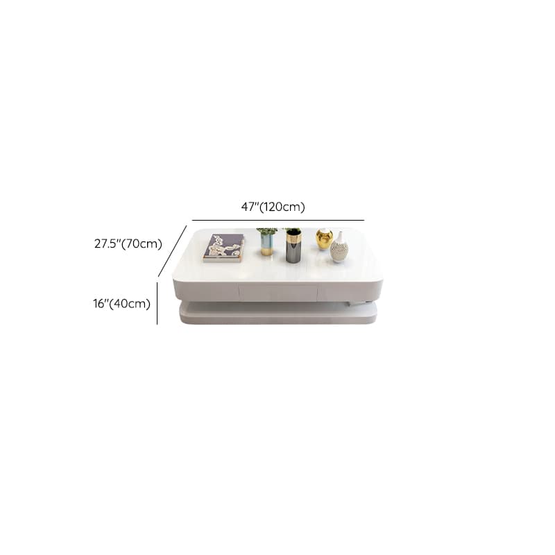 White Modern Coffee Table with Rectangular Wood Top & Block Base thumbnail 13