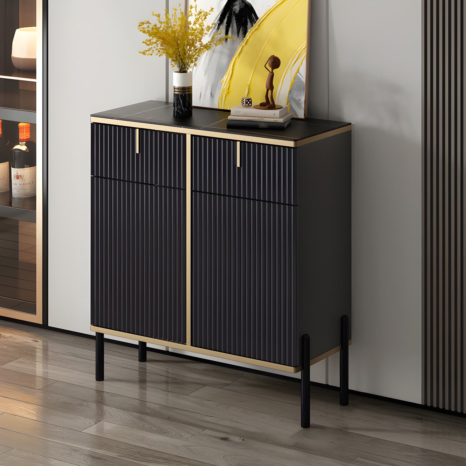 Glam Sideboard Stone Top Sideboard with Door for Living Room thumbnail 8