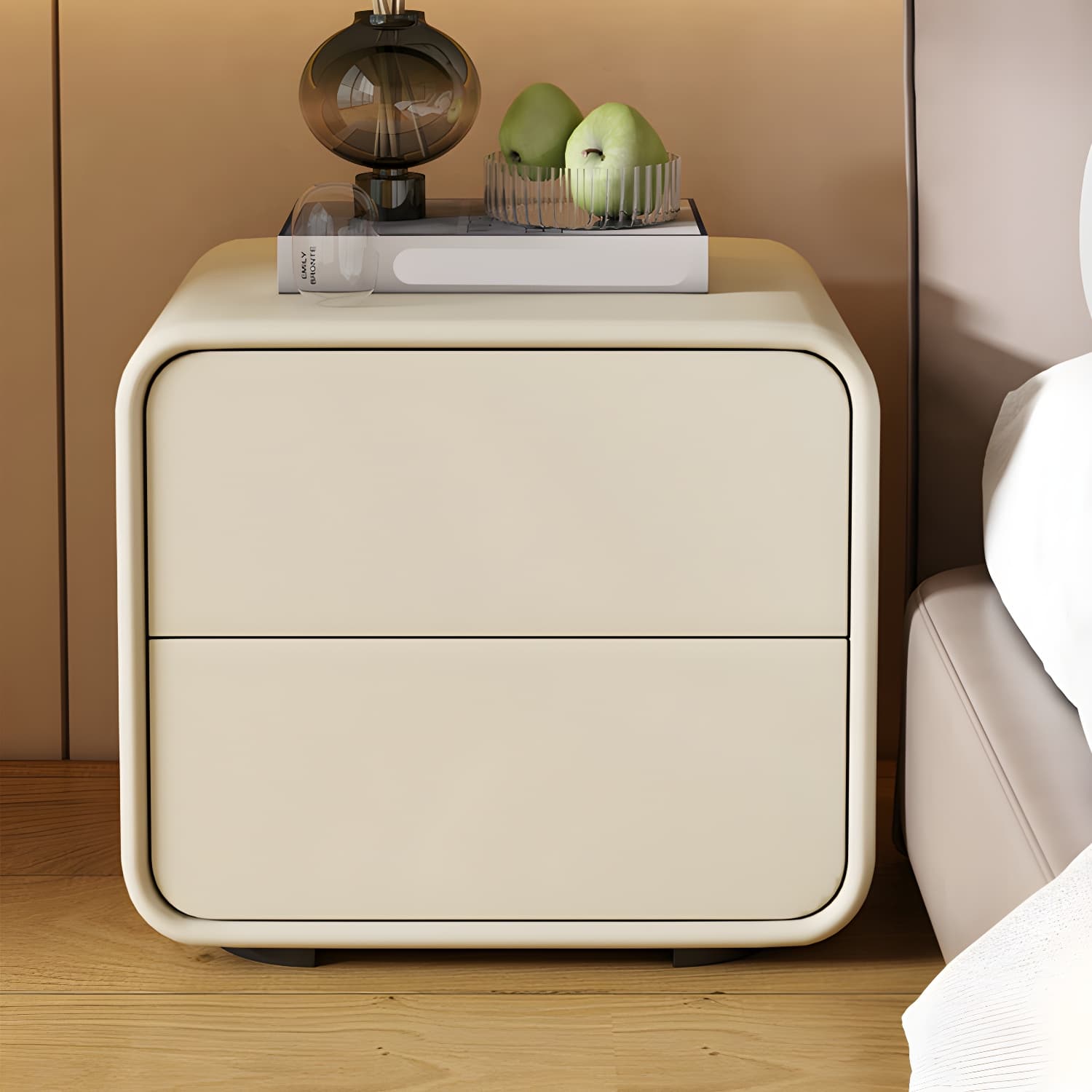 Contemporary Style 2 Drawer Night Table Solid Wood Frame Leather Nightstand thumbnail 15