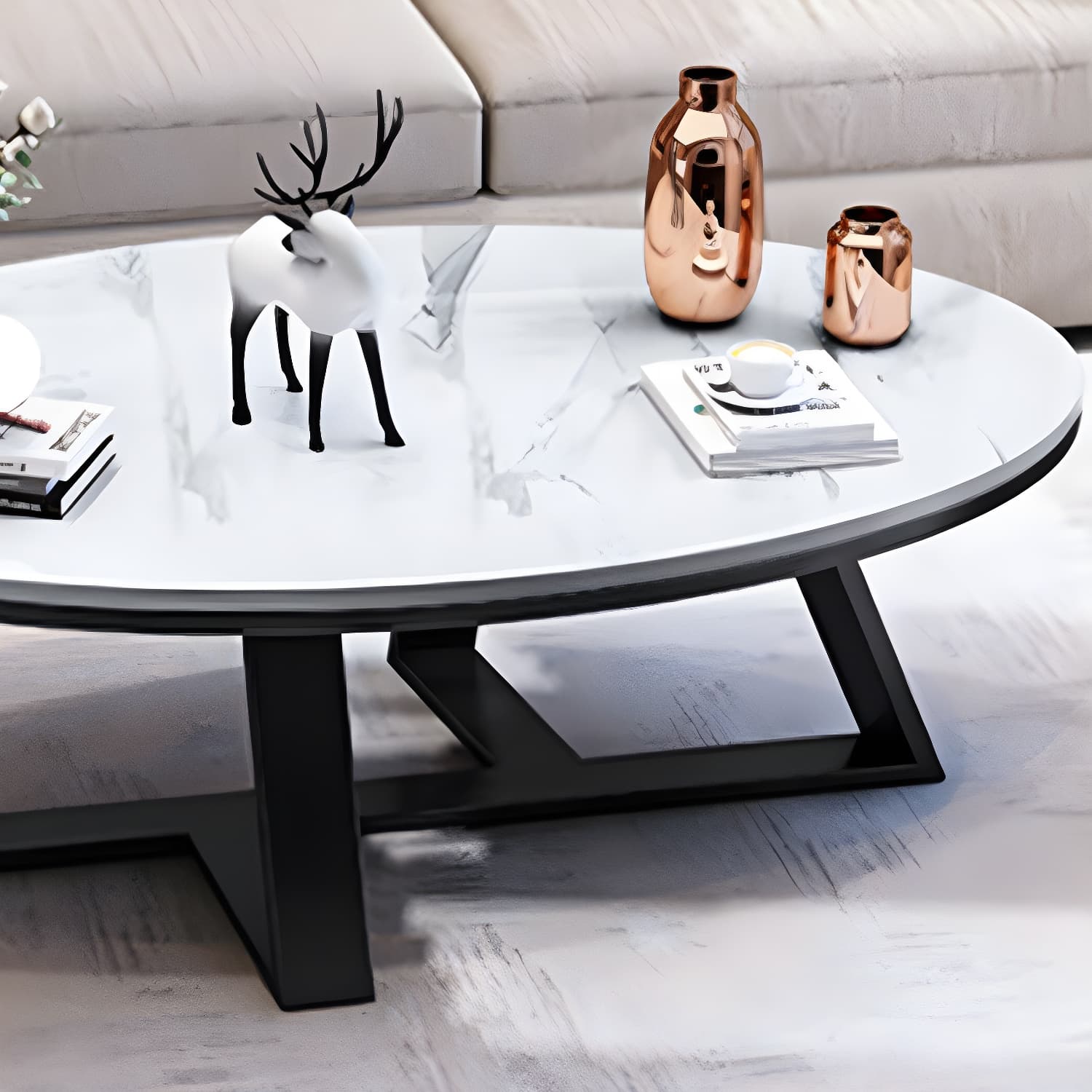 Slate Oval Coffee Table Minimalist Coffee Table for Living Room thumbnail 8