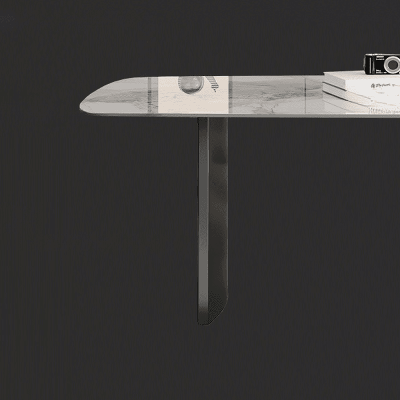 Retro Slate Dining Table Set with Dual-base, Upholstered Chairs, Back, and White Top thumbnail 5
