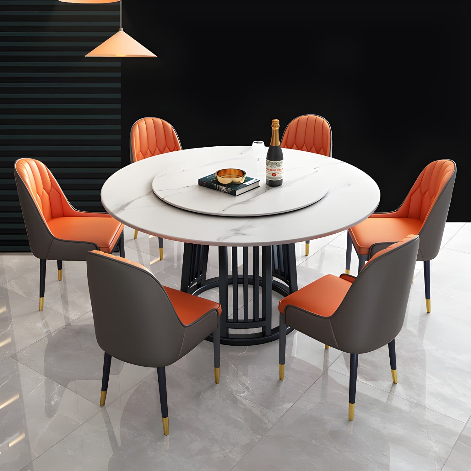 Modern 1/2/7 Pieces Dining Set Round Sintered Stone Dining Table for Dining Room thumbnail 11