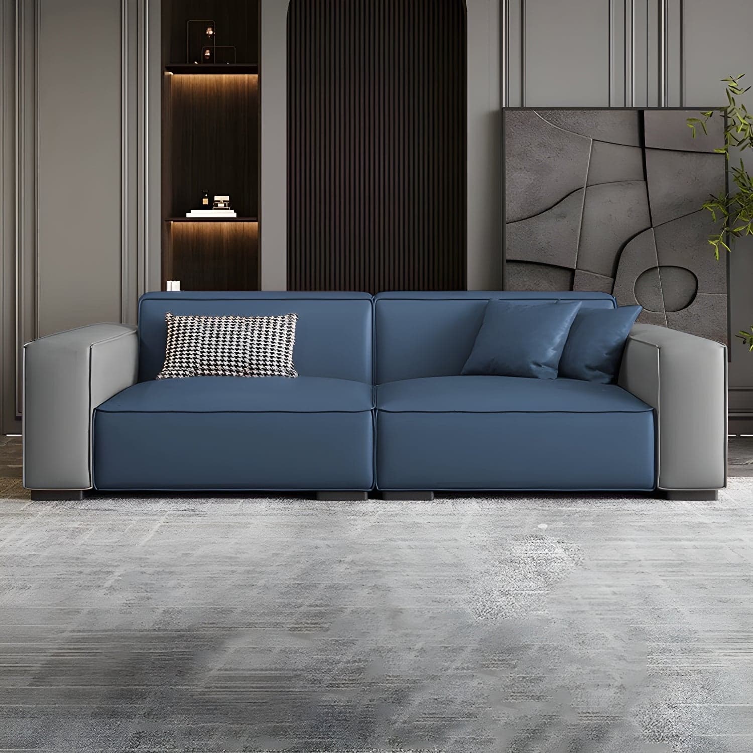 Extra Long Modern Wood Sofa with Stain Resistant Fabric and Seat for 5 People thumbnail 4