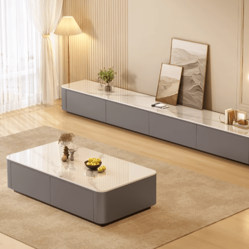 Contemporary Stone Parallelogram Accent Table with 4 Drawers/2 Drawers for Living Room thumbnail 6