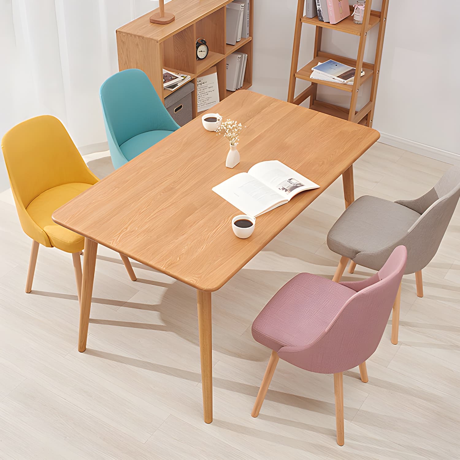 Upholstered Armless Dining Chairs Scandinavian Side Dining Chairs with Wood Legs thumbnail 14