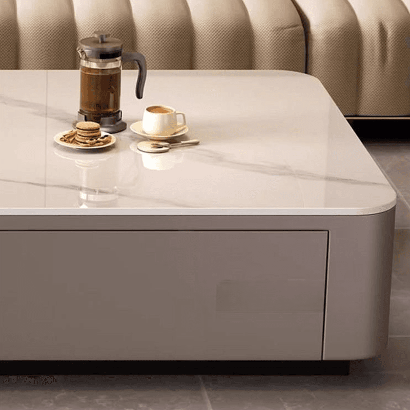 Contemporary Design Single Set Geometric Figure Rock Top Board Game Coffee Table with Block Base in Gray/Chalk and 2 Drawers thumbnail 9