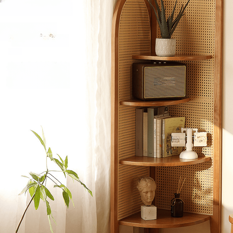 Modern Corner Unattached Accent Chest with 4 Exterior Shelves and Rubberwood Countertop in Black/Brown/Wood Grain thumbnail 8