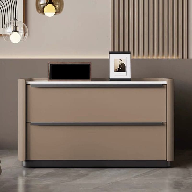 Modern Faux Leather Drawer Storage Nightstand in Stone Finish thumbnail 6
