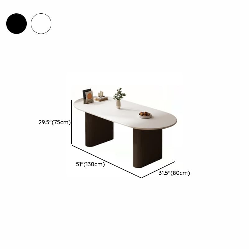 Minimalist Dining Table Set with White Slate Top and Two-sided Pedestal Base, Featuring a Fixed Table thumbnail 23