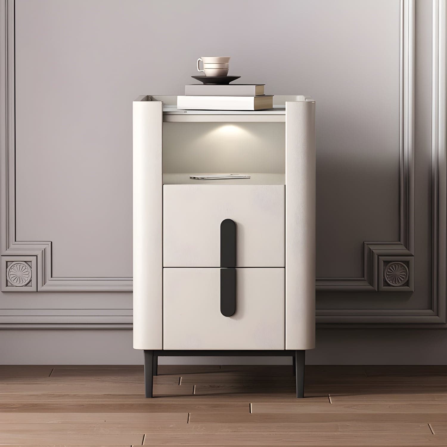 2-drawer Nightstand 21.65" Tall Lighting Station Bedside Cabinet thumbnail 3