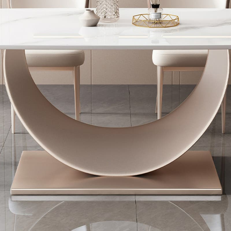 Contemporary Stone Top Dining Table with Metal Pedestal Base thumbnail 10