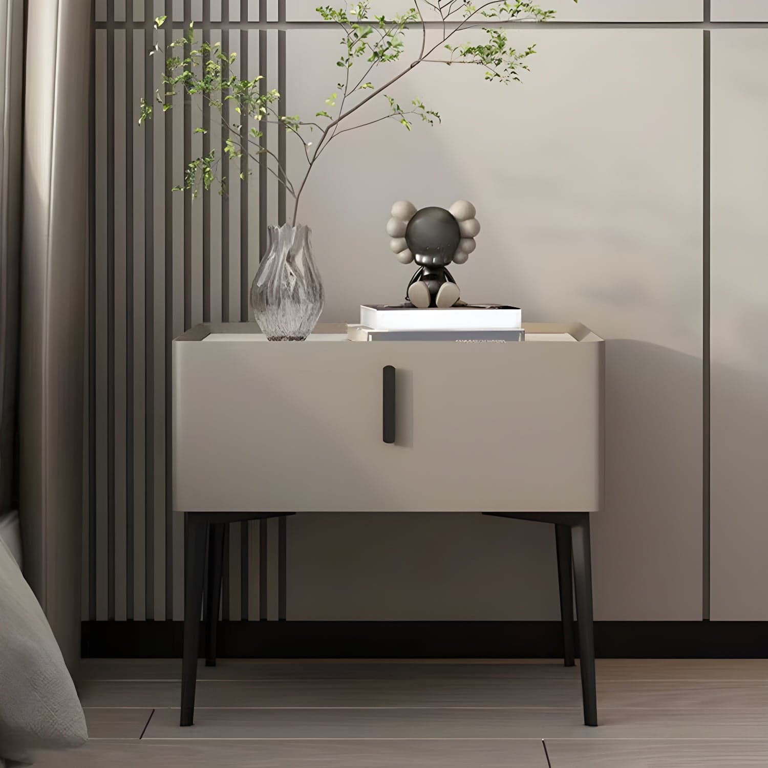 Contemporary 1 Drawer Accent Table Nightstand Antique Finish Bed Nightstand thumbnail 4