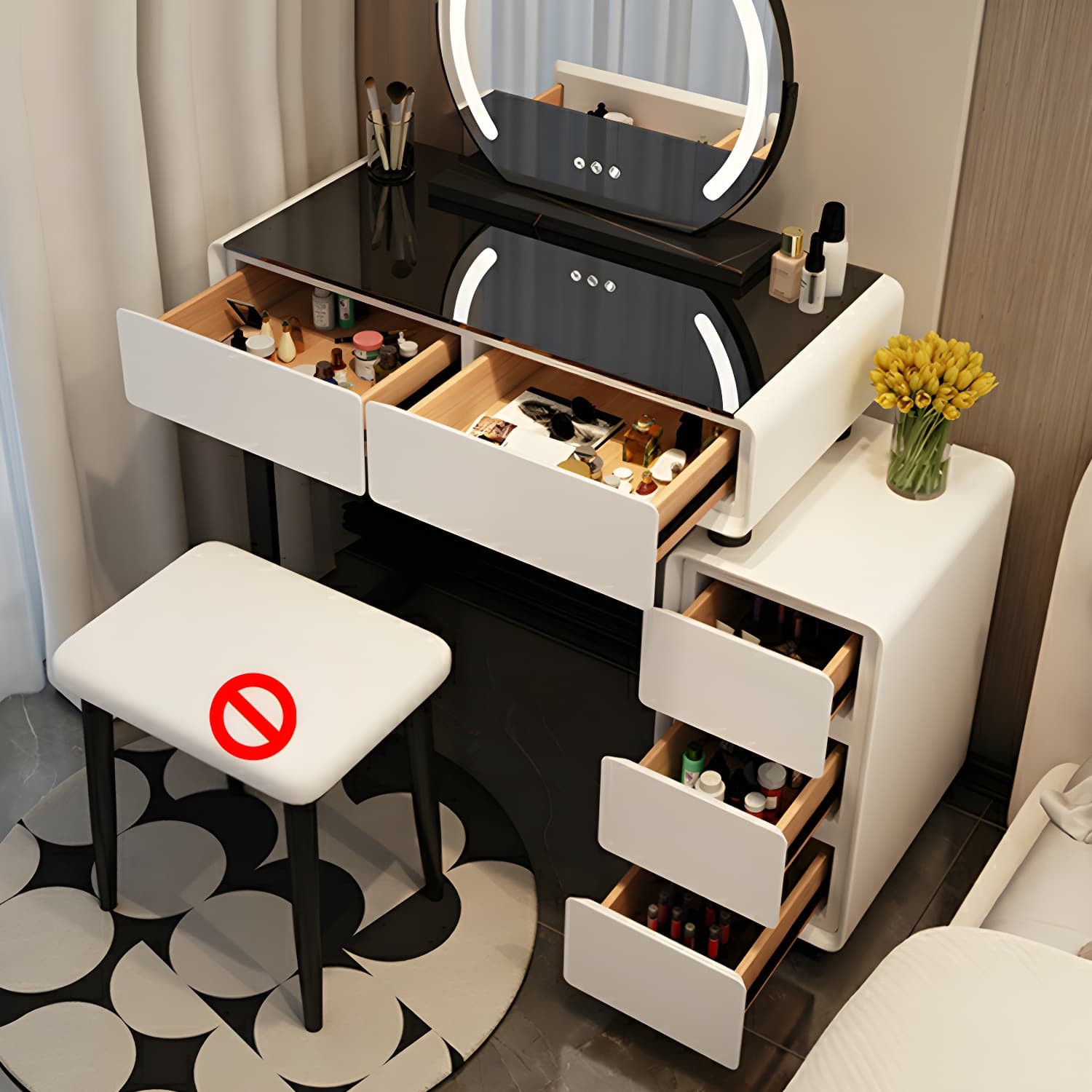 Solid Wood Stylish Makeup Vanity Set with Drawers in Modern Style thumbnail 4