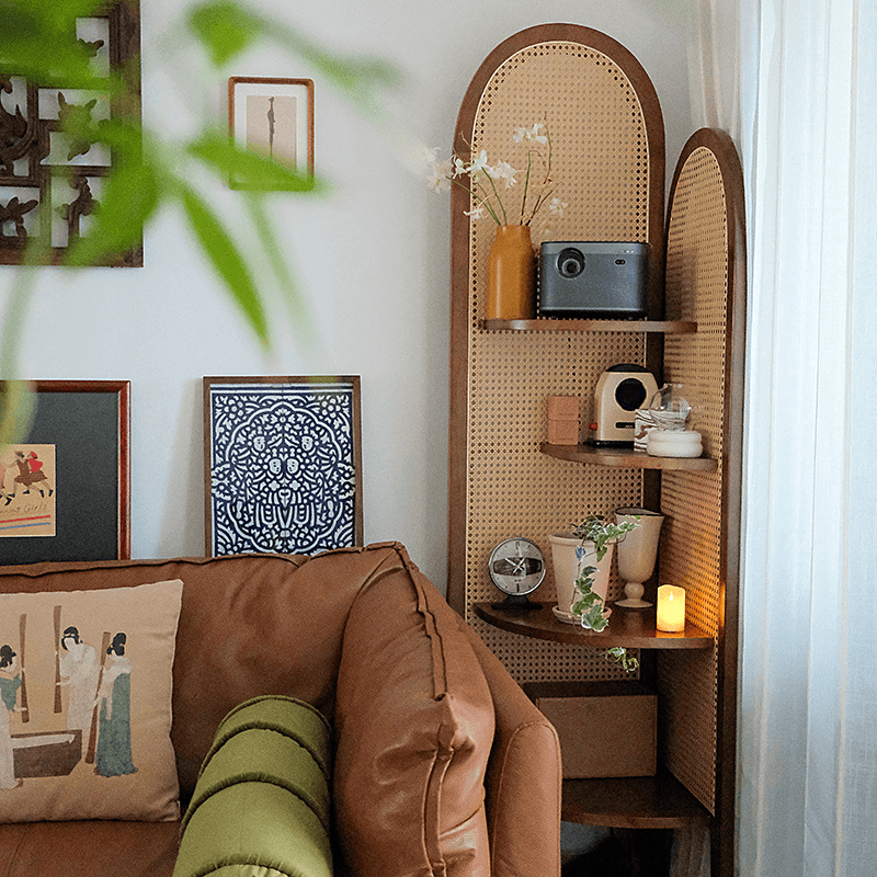 Modern Corner Unattached Accent Chest with 4 Exterior Shelves and Rubberwood Countertop in Black/Brown/Wood Grain thumbnail 4