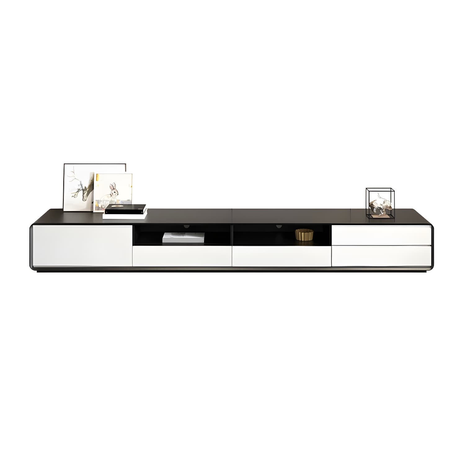 Scandinavian Wood TV Stand with Drawers and Cabinet for Long TVs - Cable Management Included thumbnail 10