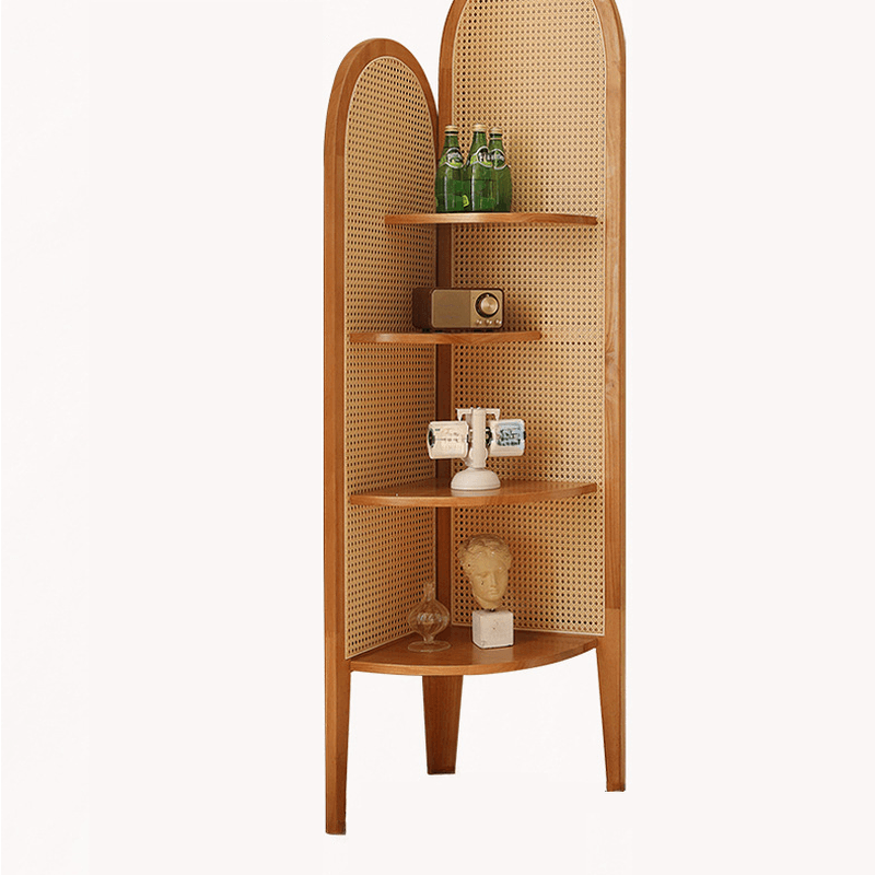 Modern Corner Unattached Accent Chest with 4 Exterior Shelves and Rubberwood Countertop in Black/Brown/Wood Grain thumbnail 13