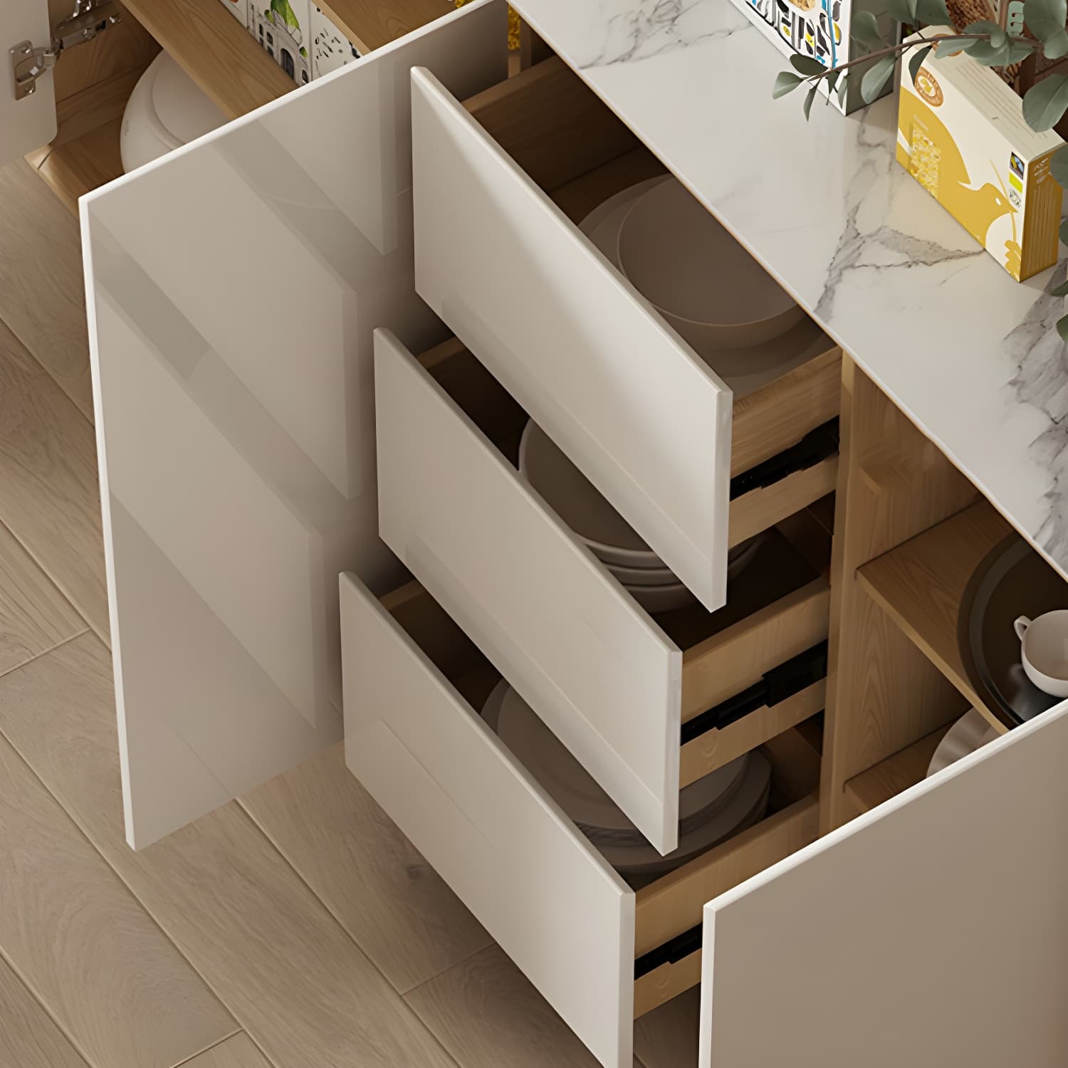 Contemporary Style Adjustable Shelving Wood Sideboard Cabinet with Cabinets and Drawers thumbnail 4