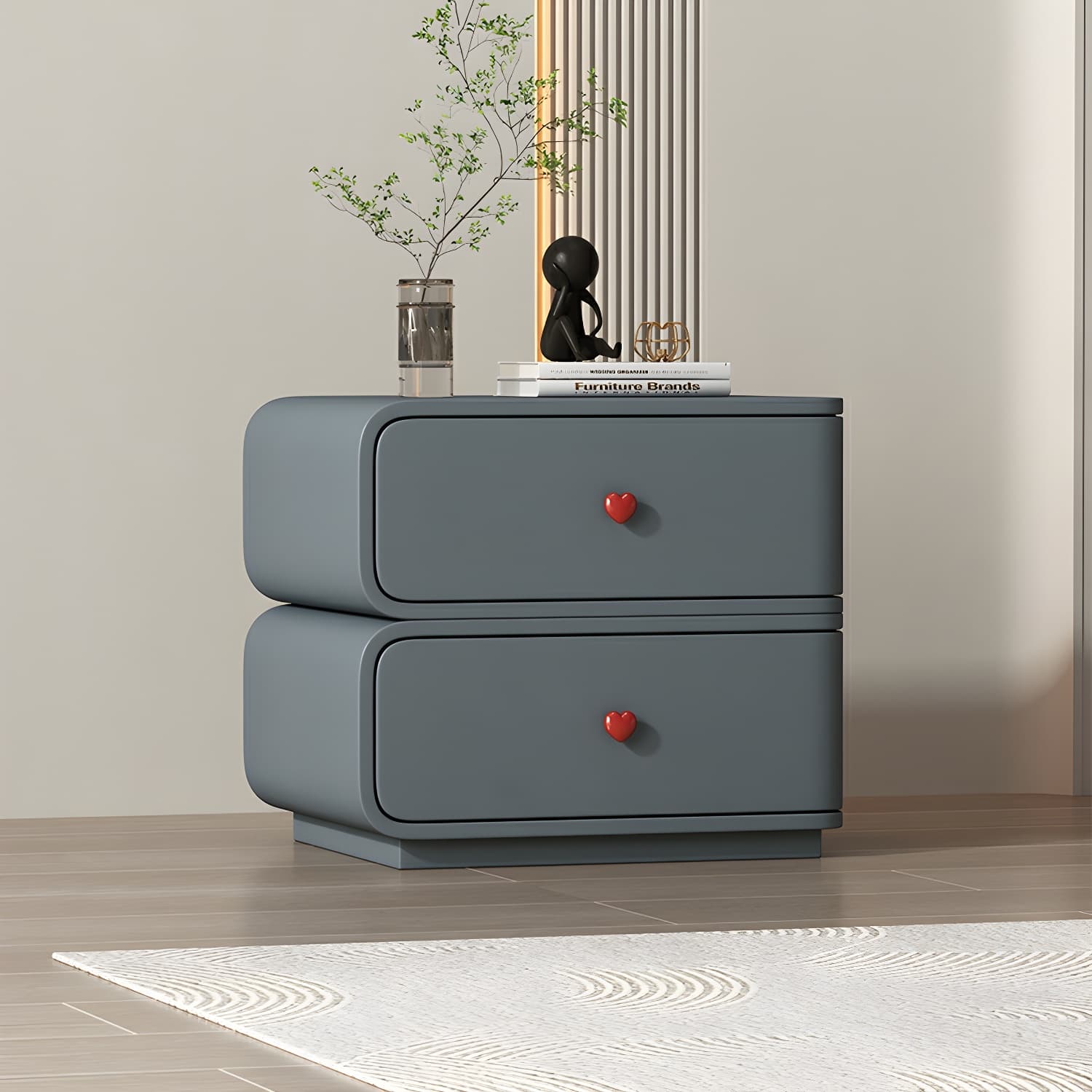 Contemporary Solid Wood Frame Nightstand with Microfiber Leather Silent Slide Two Drawers thumbnail 7