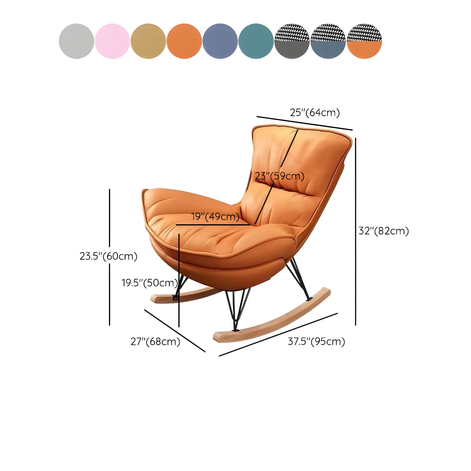 Modern Glider Chair Solid Pure Color Faux Leather Rocker Chair with Ottoman thumbnail 15