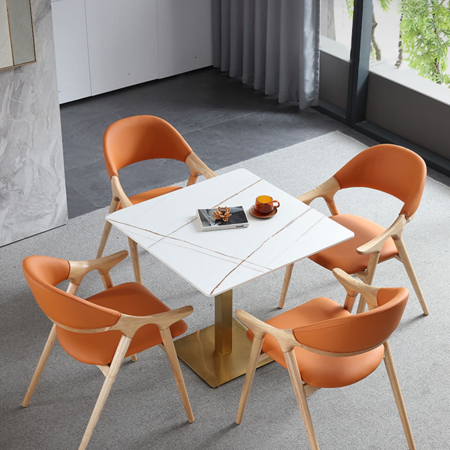 Industrial Square Dinner Table Sintered Stone Table with Metal Base for Home thumbnail 6