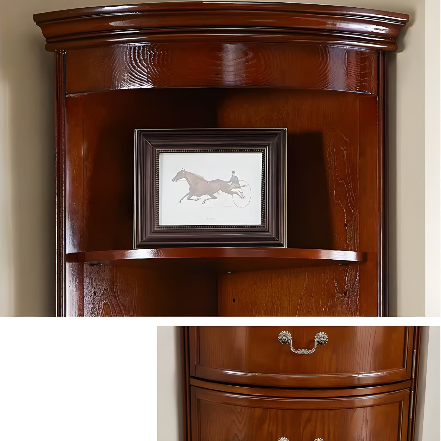 Corner Mid-Century Modern Accent Cabinet with Wood Countertop and Glass Doors thumbnail 7