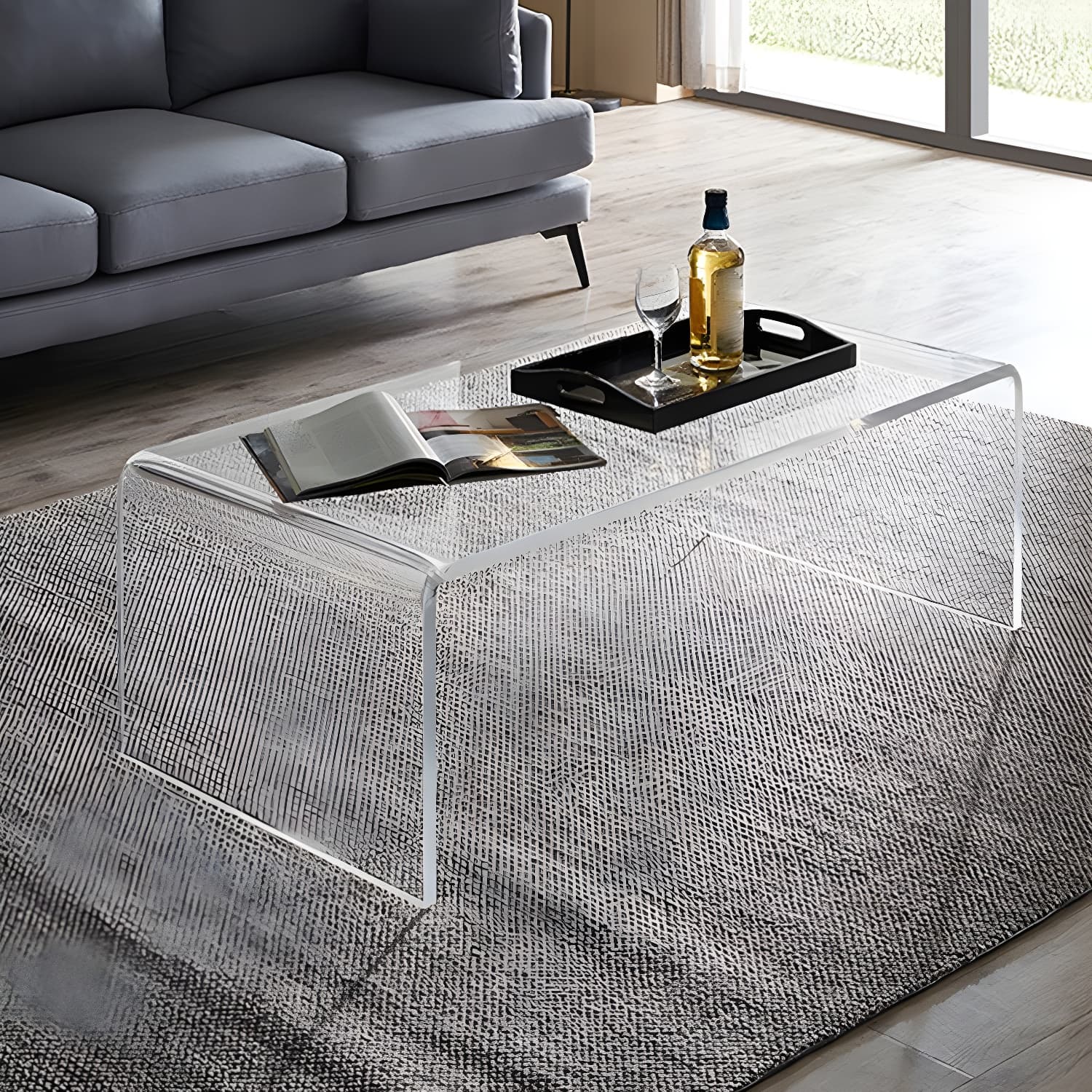 Modern Rectangle Coffee Table Acrylic Cocktail Table for Living Room thumbnail 1