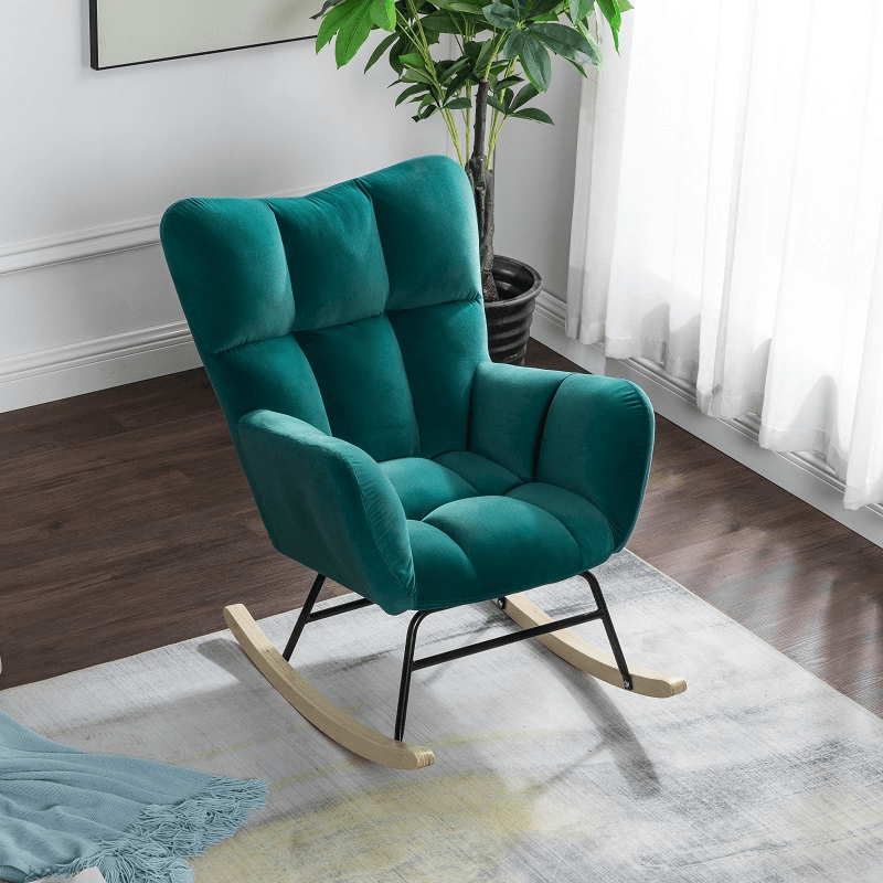 Simplistic Scratch-immune Padded Recessed Arm Ottoman Upholstered 2 Piece Set Bedroom Rocking Chair thumbnail 2