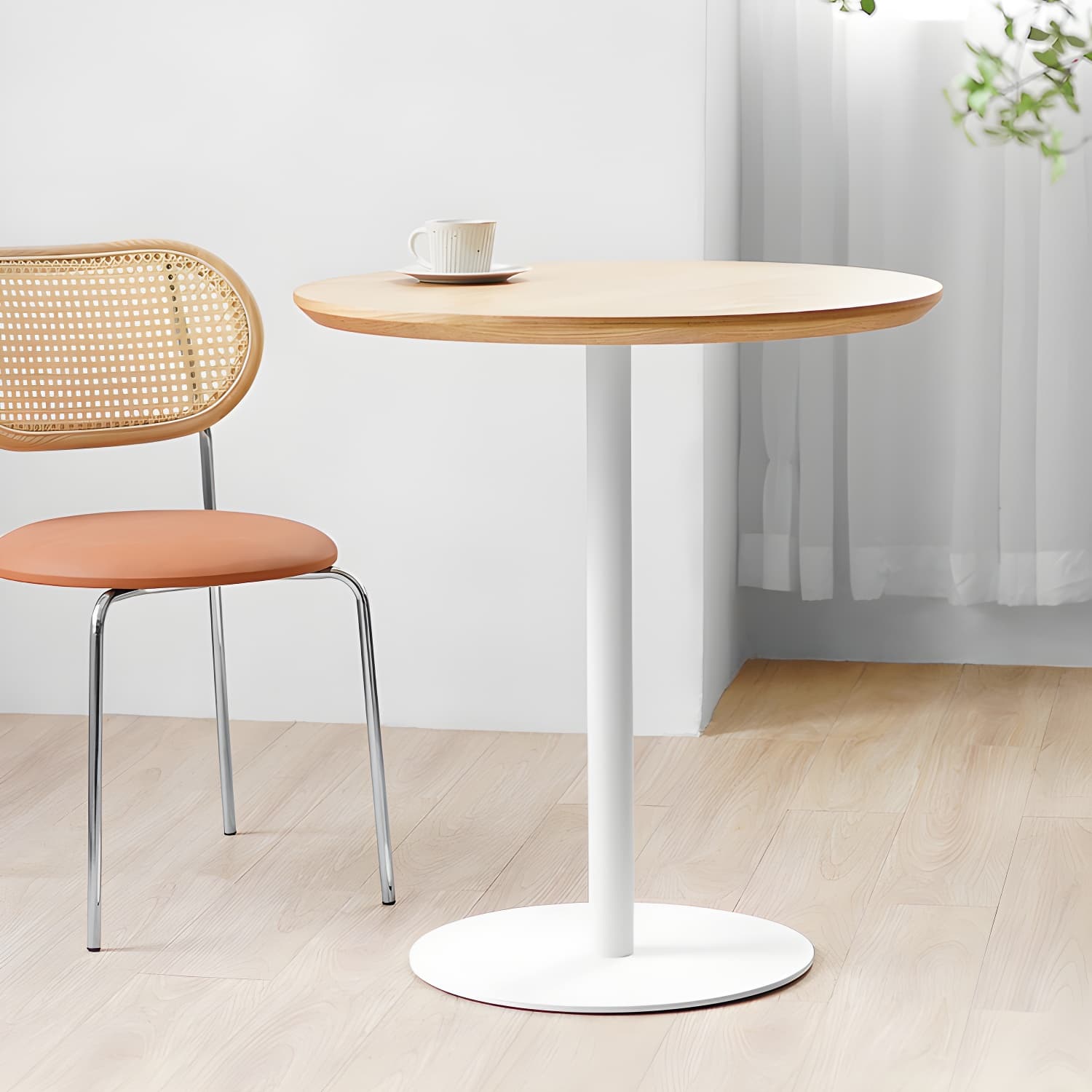 Round Tulip Base Casual Dining Table Four-Color Fixed Table with Solid Wood thumbnail 8