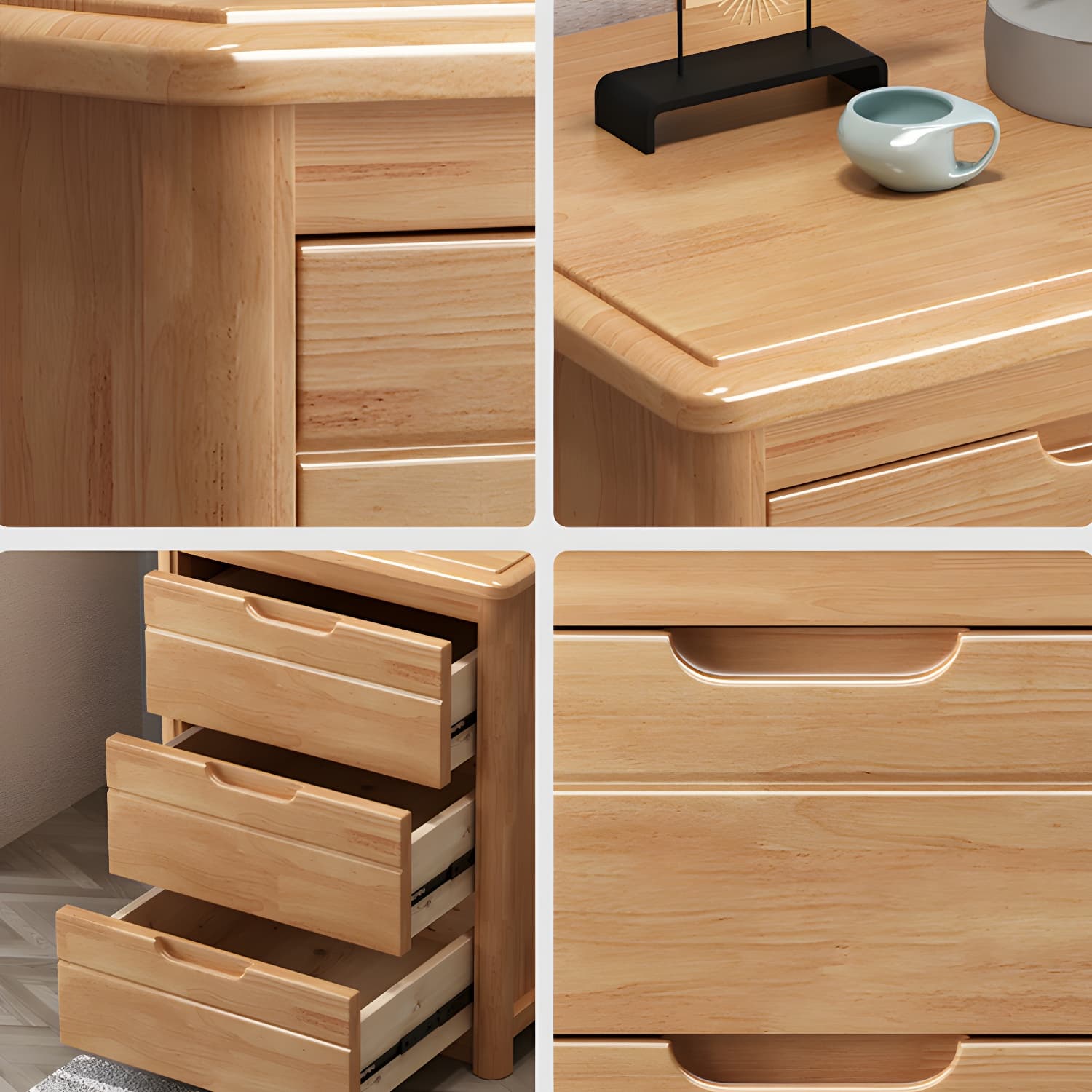 Traditional Wood Dresser with Drawers in Narrow Design and Rubberwood Material thumbnail 10