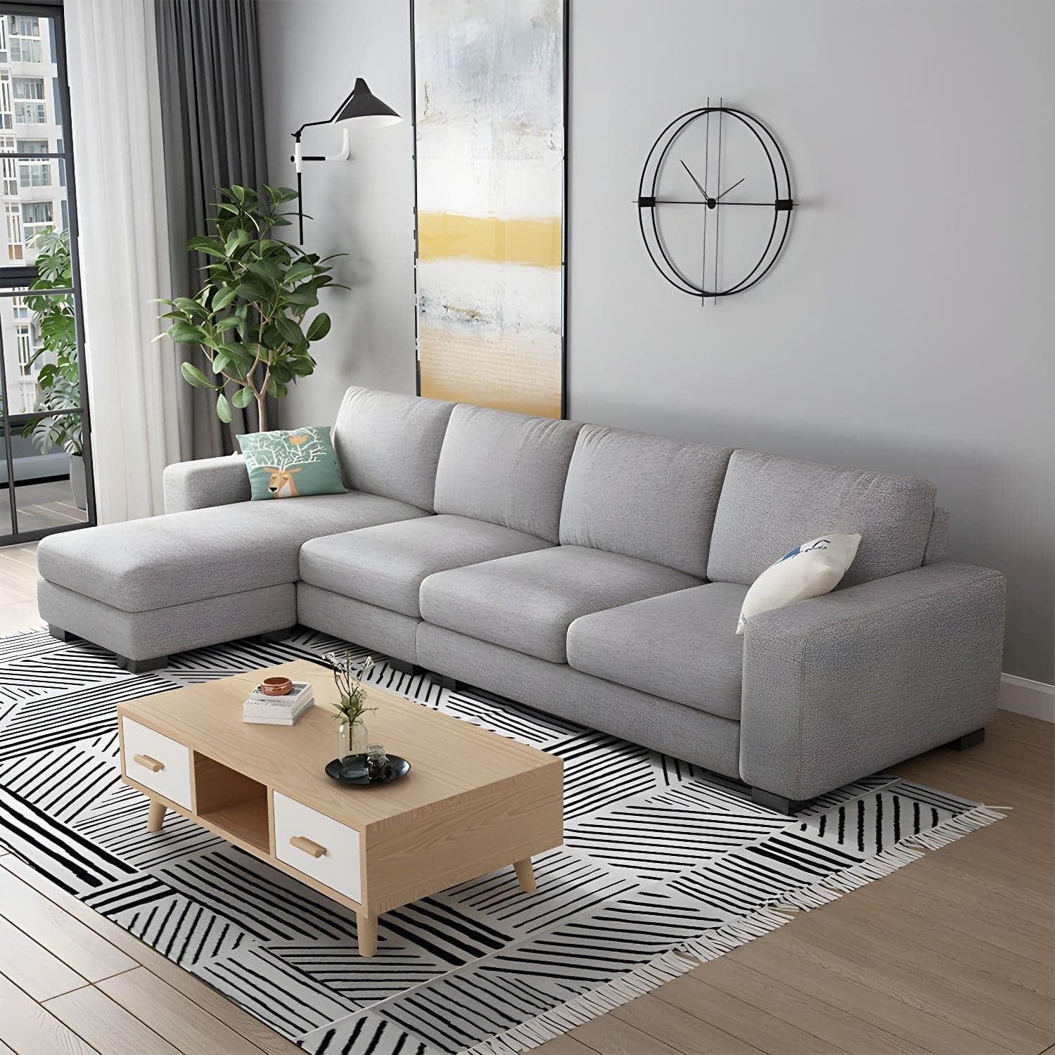 Scandinavian Wood Frame Straight Sofa with Cushion Back and Slipcover in 3 Piece Set thumbnail 11