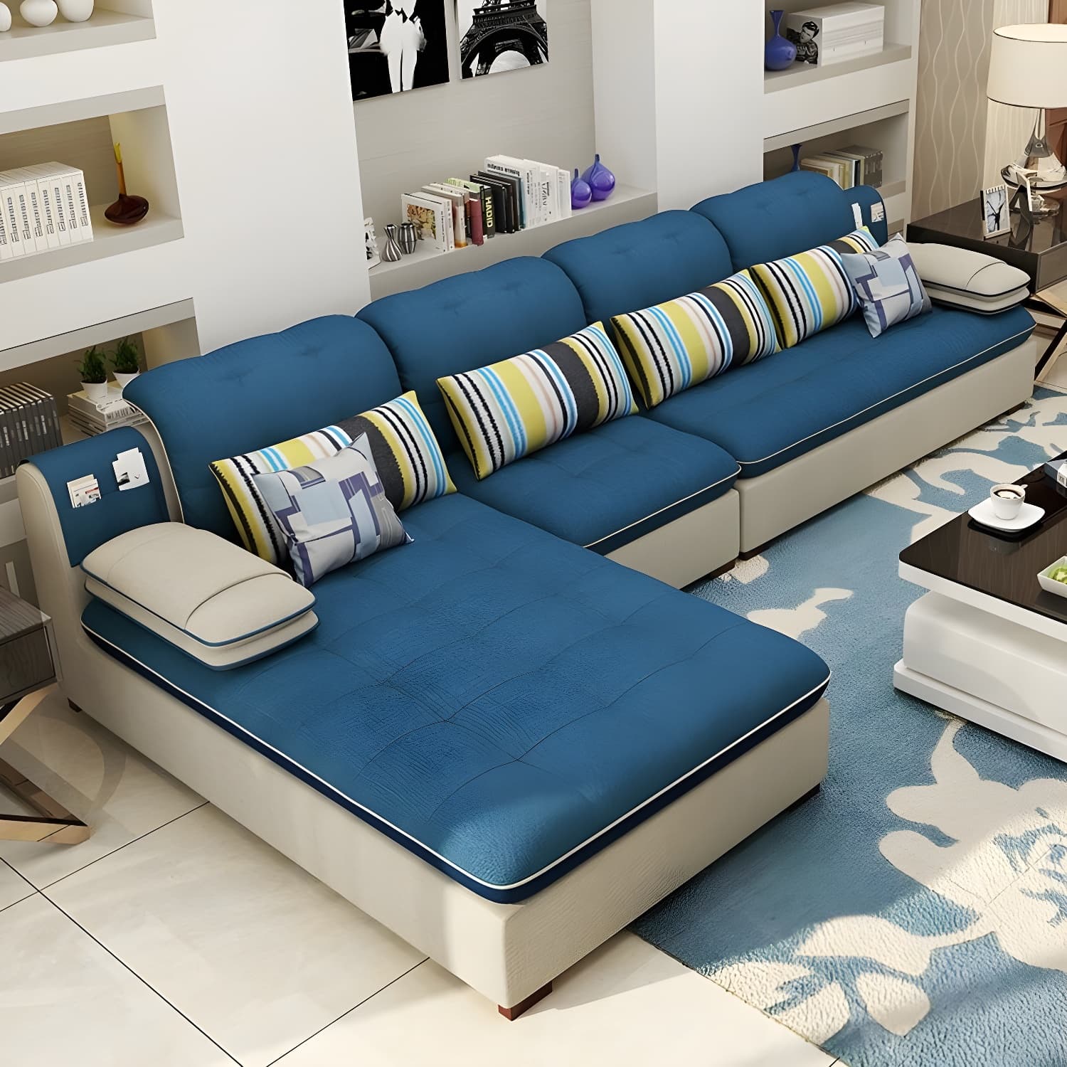 Modern Wood Frame L-Shaped Stationary Sofa Chaise with Adjustable Headrest and Storage Included thumbnail 3