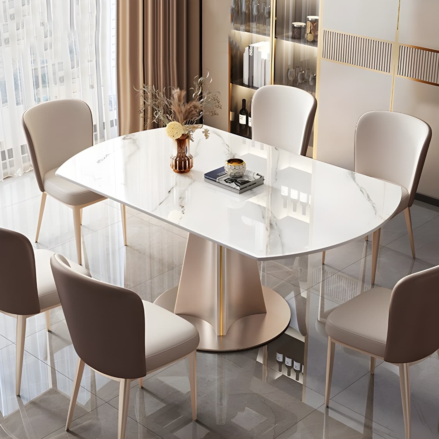 Glam Round Dining Set with Gold Pedestal Base and Self-Storing Leaf - Extension Feature thumbnail 1